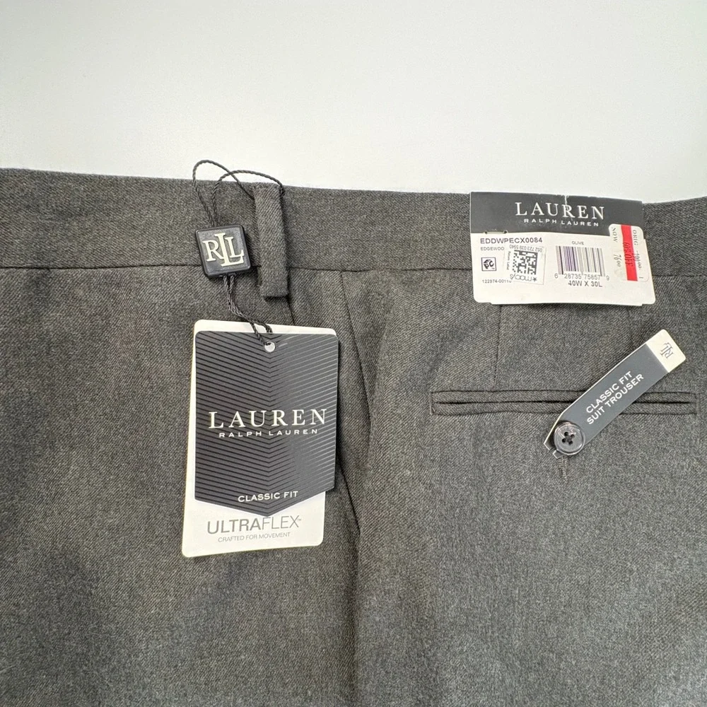 Lauren Ralph Lauren Suit Mens 46R Charcoal Gray 100% Wool Ultraflex Classic Fit
